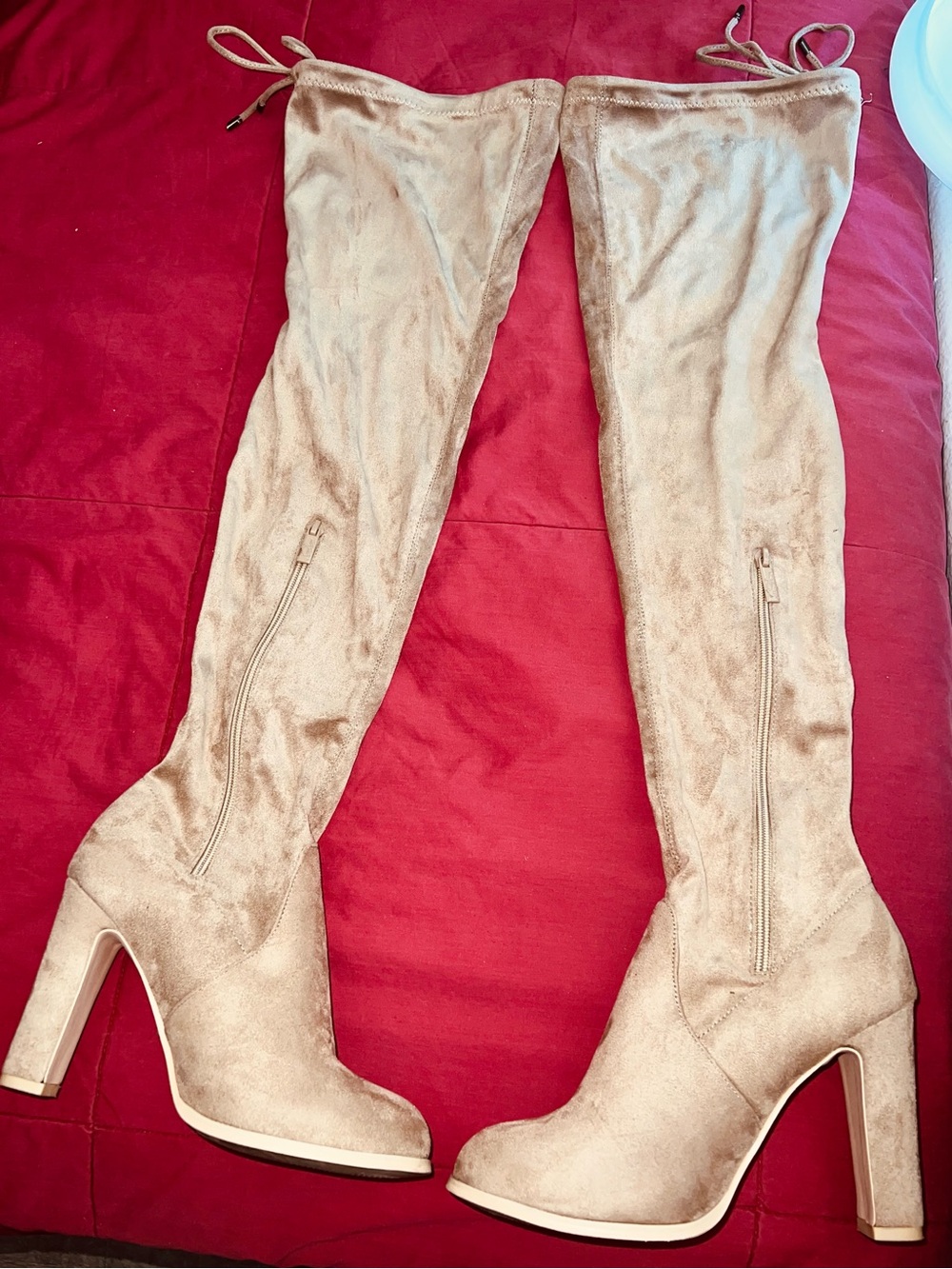 Women's Over-the-Knee Taupe Suede Block Heel Boots